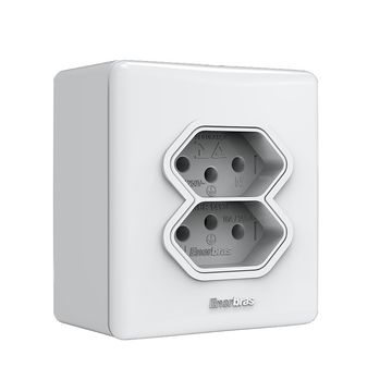 Tomada 2 Pinos + Terra 10A Duplo 327-EN/CP com Espelho 2x2 - Vendido Unitário - Branco-SINOP-03