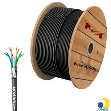 Cabo de Rede Blindado 23AWG Megatron Cat.6 4 Pares Preto 2735 Rolo com 500 Metros - 100% Cobre Homologado ANATEL