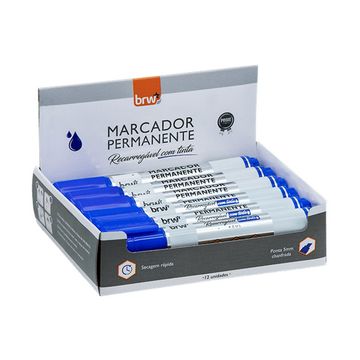 Caneta Marcador Permanente Recarregável 5,0mm Caixa com 12 Unidades Azul - BRW - CA7011