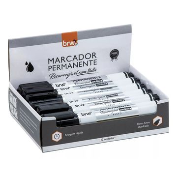 Caneta Marcador Permanente Recarregável 5,0mm Caixa com 12 Unidades Preto - BRW - CA7012