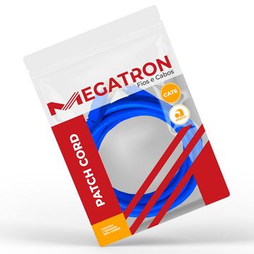 Cabo Patch Cord Cat.6 0,5 Metro Azul Megatron 934 - 100% Cobre Homologado ANATEL