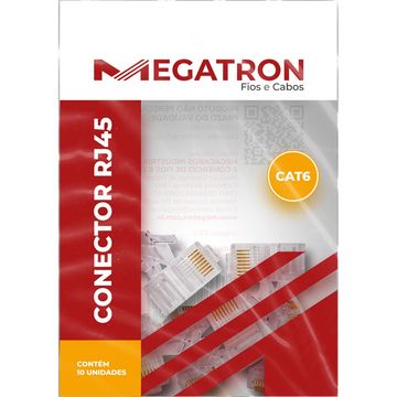 Conector RJ45 Megatron Macho 8x8 Cat.6 - 906 - Pack com 10 unidades
