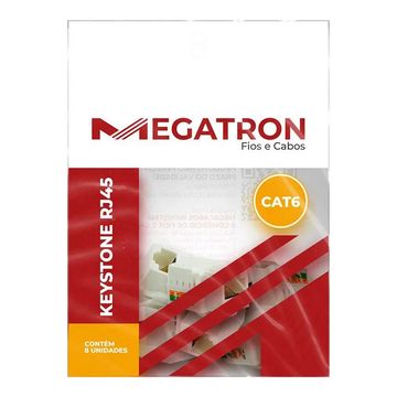 Conector Keystone Megatron RJ45 CAT.6 Fêmea Branco Pack com 8 Unidades - 915