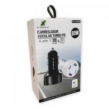 Carregador de Celular Veicular com 4 Portas USB-C/USB-A 60W Branco - X-Cell - XC-V18USB-B