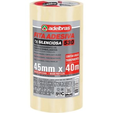Fita Empacotamento Transparente 48mm x 48 Metros Silenciosa Adelbras - Pacote com 4 Unidades - 832000000