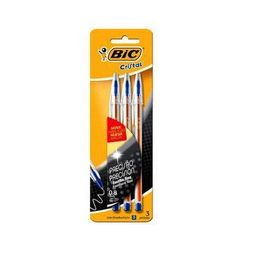 Caneta Esferográfica 0.8mm Cristal Precisão Azul - Bic - Blister com 3 Unidades - 076635