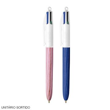Caneta Esferográfica 1.0mm Média Retrátil 4 Cores em 1 - Efeito Madeira - Bic - Unitário - 606286