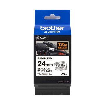 Fita Rotuladora Brother TZEFX251 Original Flexível 24 mm 8 Metros Preto no Branco - TZEFX251