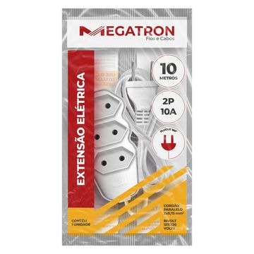 Cabo de Extensão 3 Tomadas Megatron 10A 10 Metros Bipolar Branco - 103