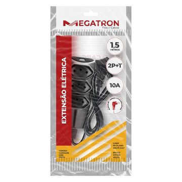 Cabo de Extensão 3 Tomadas Megatron 10A 1,5 Metros Tripolar Preto - 174