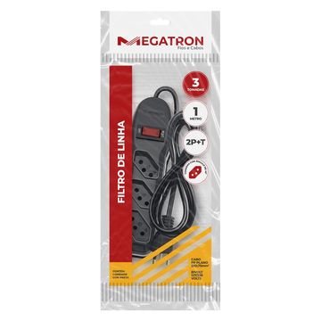 Filtro de Linha Megatron com 3 Tomadas 10A 3 Pinos Bivolt 1 Metro Preto - 49 - Circuit Breaker-SINOP-03