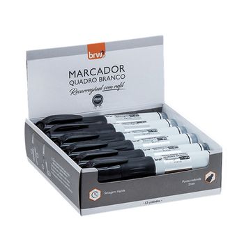 Caneta Quadro Branco Recarregável Caixa com 12 Unidades Preto - BRW - CA6022