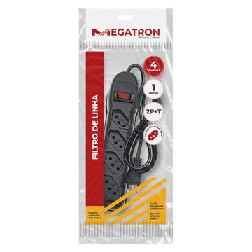 Filtro de Linha Megatron com 4 Tomadas 10A 3 Pinos Bivolt 1 Metro Preto - 61 - Circuit Breaker-SINOP-03