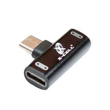 Adaptador USB Type-C Macho x Type-C Duplo Fêmea Flex Preto - XC-ADP-30