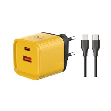 Carregador de Celular Parede com 2 Portas USB-A/USB-C 3.0A 45W GaN Bivolt Cabo Type-C Amarelo X-Cell - XC-UR55A