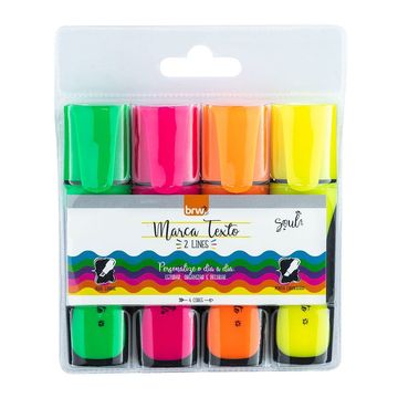 Caneta Marca Texto Blister com 4 Cores - BRW - CA2028