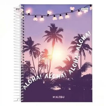 Caderno Universitário Capa Dura Espiral 10 Matérias 200 Fls 200x275 Cali e Malibu Aloha - Unitário - Jandaia - 74716-77