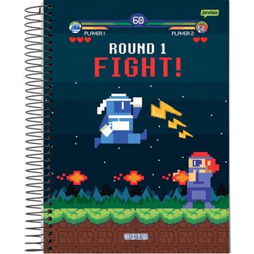 Caderno Universitário Capa Dura Espiral 10 Matérias 160 Fls 200x275 Bits Fight - Unitário - Jandaia - 72782-24