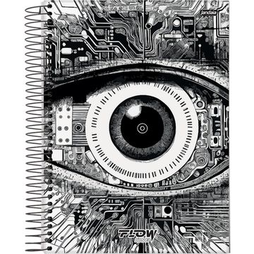 Caderno Universitário Capa Dura Espiral 15 Matérias 240 Fls 200x275 Flow Line Olho - Unitário - Jandaia - 68754-88