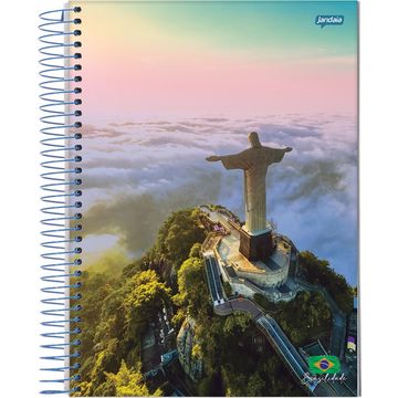 Caderno Universitário Capa Dura Espiral 10 Matérias 200 Fls 200x275 Brasilidade Cristo - Unitário - Jandaia - 8144-55