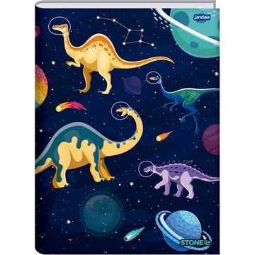 Caderno Brochura Capa Dura Costurado 80 Fls 140x200 Stone Dinossauro no Espaço - Unitário - Jandaia - 68866-77