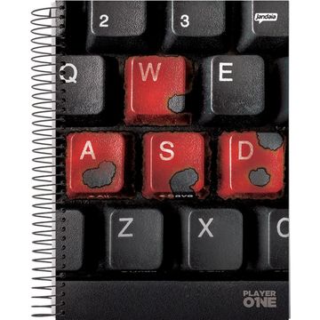 Caderno Universitário Capa Dura Espiral 10 Matérias 160 Fls 200x275 Player One WASD - Unitário - Jandaia - 69062-26