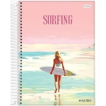 Caderno Universitário Capa Dura Espiral 12 Matérias 240 Fls 200x275 Cali Malibu Surfing - Unitário - Jandaia - 76676-77