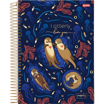 Caderno Universitário Capa Dura Espiral 1 Matéria 80 Fls 200x275 Puppies Lontra - Unitário - Jandaia - 78339-26