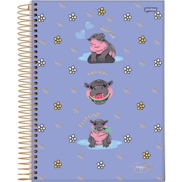 Caderno Universitário Capa Dura Espiral 1 Matéria 80 Fls 200x275 Puppies Hipopótamo - Unitário - Jandaia - 78339-26