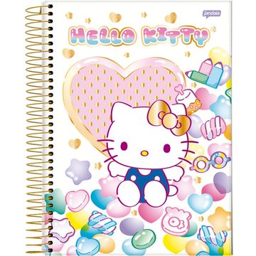 Caderno Universitário Capa Dura Espiral 1 Matéria 80 Fls 200x275 Hello Kitty Branco - Unitário - Jandaia - 72987-26