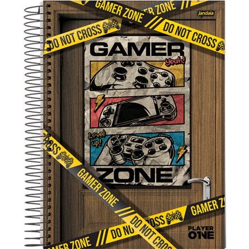 Caderno Universitário Capa Dura Espiral 10 Matérias 160 Fls 200x275 Player One Gamer - Unitário - Jandaia - 69062-26