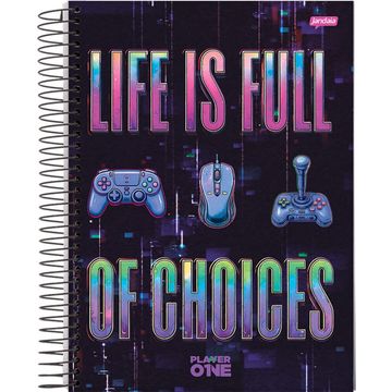 Caderno Universitário Capa Dura Espiral 10 Matérias 160 Fls 200x275 Player One Life is Full - Unitário - Jandaia - 69062-26