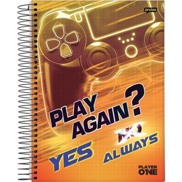 Caderno Universitário Capa Dura Espiral 10 Matérias 160 Fls 200x275 Player One Play Again? - Unitário - Jandaia - 69062-26