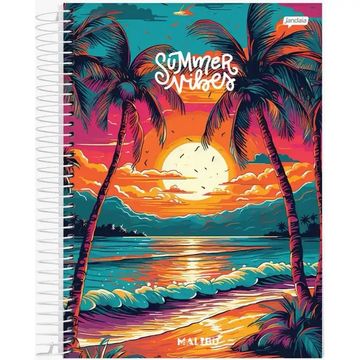 Caderno Universitário Capa Dura Espiral 10 Matérias 200 Fls 200x275 Cali e Malibu Summer- Unitário - Jandaia - 74716-77