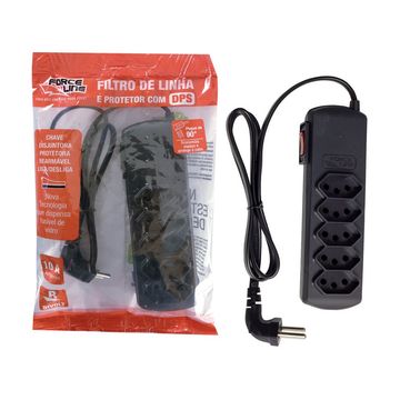 Filtro de Linha Force Line com 5 Tomadas 10A 3 Pinos 0,80 Centímetros Preto - 60500094