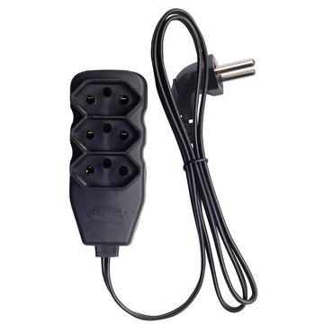 Cabo de Extensão 3 Tomadas Force Line 10A 1 Metro Tripolar Plug 90 Graus Preto - 180200595