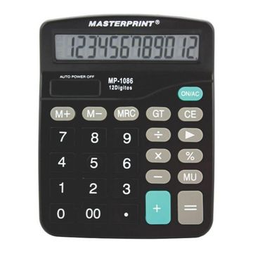 Calculadora Eletrônica de Mesa 12 Dígitos Preto Masterprint - Unitário - MP1086