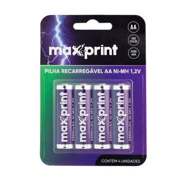 Pilha Recarregável AA 2500MAH Maxprint - 75000044 - Blister com 4 Pilhas