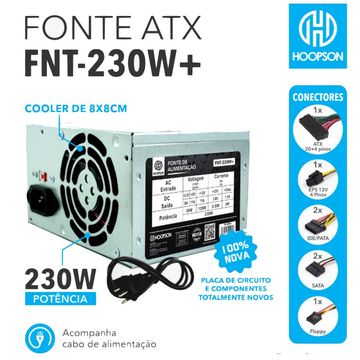Fonte de Alimentação ATX Hoopson 230W Real Com Cabo e Caixa - FNT-230W+-SINOP-03