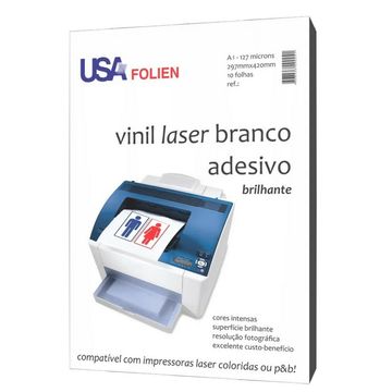 Vinil Adesivo Branco Brilhante A4 para Impressora a Laser - 10 Folhas - Usa Folien - 9024