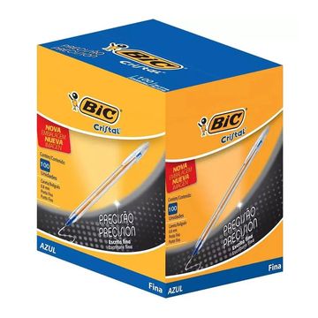 Caneta Esferográfica 0.8mm Cristal Fina Azul - Bic - Caixa com 100 Unidades - 357499