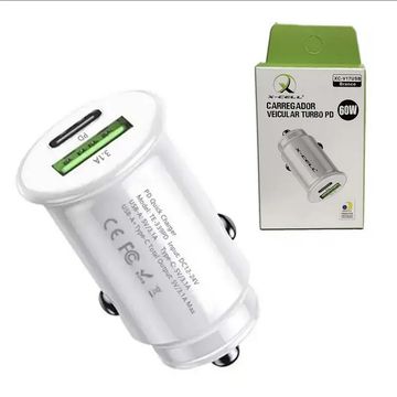 Carregador de Celular Veicular com 2 Portas USB-C/USB-A 60W Branco - X-Cell - XC-V17USB-B - 142389