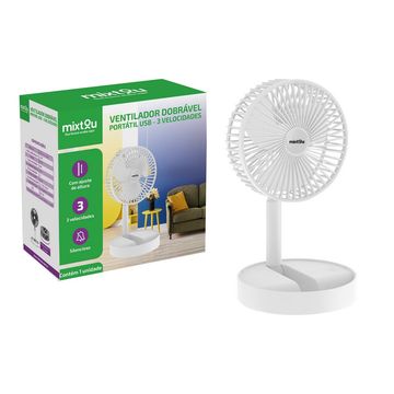 Ventilador Portátil Dobrável Silencioso Retrátil Sem Fio USB Branco, MIXTOU - 093-0102
