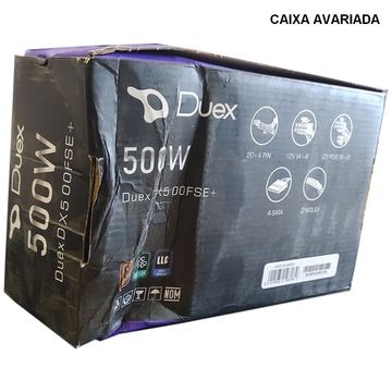 Fonte para Micro Computador ATX 500W Real Duex 80 Plus Bronze PFC Ativo - DX 500FSE+ com Cabo de Força - CAIXA AVARIADA
