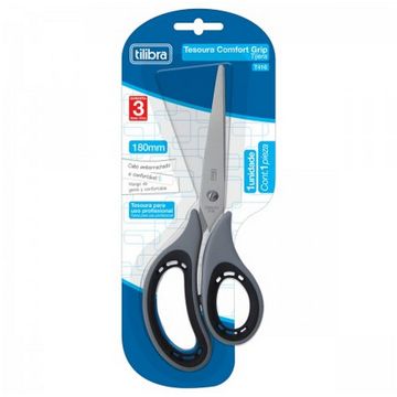 Tesoura Confort Grip Emborrachado Tilibra 18cm Cinza e Preto Unitário - 314781