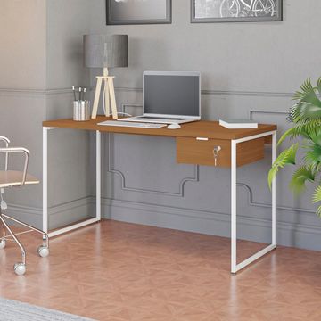 Mesa para Escritório Secretária com Gaveta Linha Industrial Canela/Branco Kappesberg - CMC623-CNBR-SINOP-03