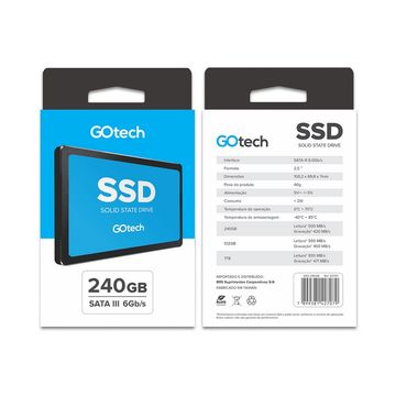 SSD 240 GB Sata 3 2,5" Go Tech 042707 /240GB Leitura 500 MBPS Gravação 420 MBPS