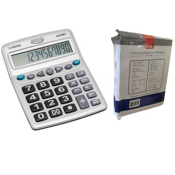 Calculadora Eletrônica de Mesa BIG 12 Dígitos Cinza BRW - Unitário - CC4001 - EMBALAGEM COM AVARIA