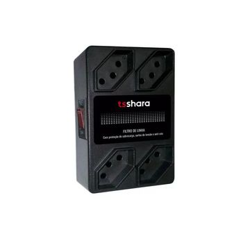 Filtro de Linha TS Shara com 4 Tomadas 3 Pinos 10A Preto Anti-Raio - 598