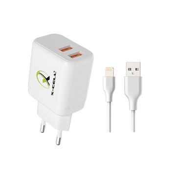 Carregador de Celular Parede com 2 Portas USB 3.0A 25W GaN Bivolt Cabo Ligthning Branco X-Cell - XC-UR77-B